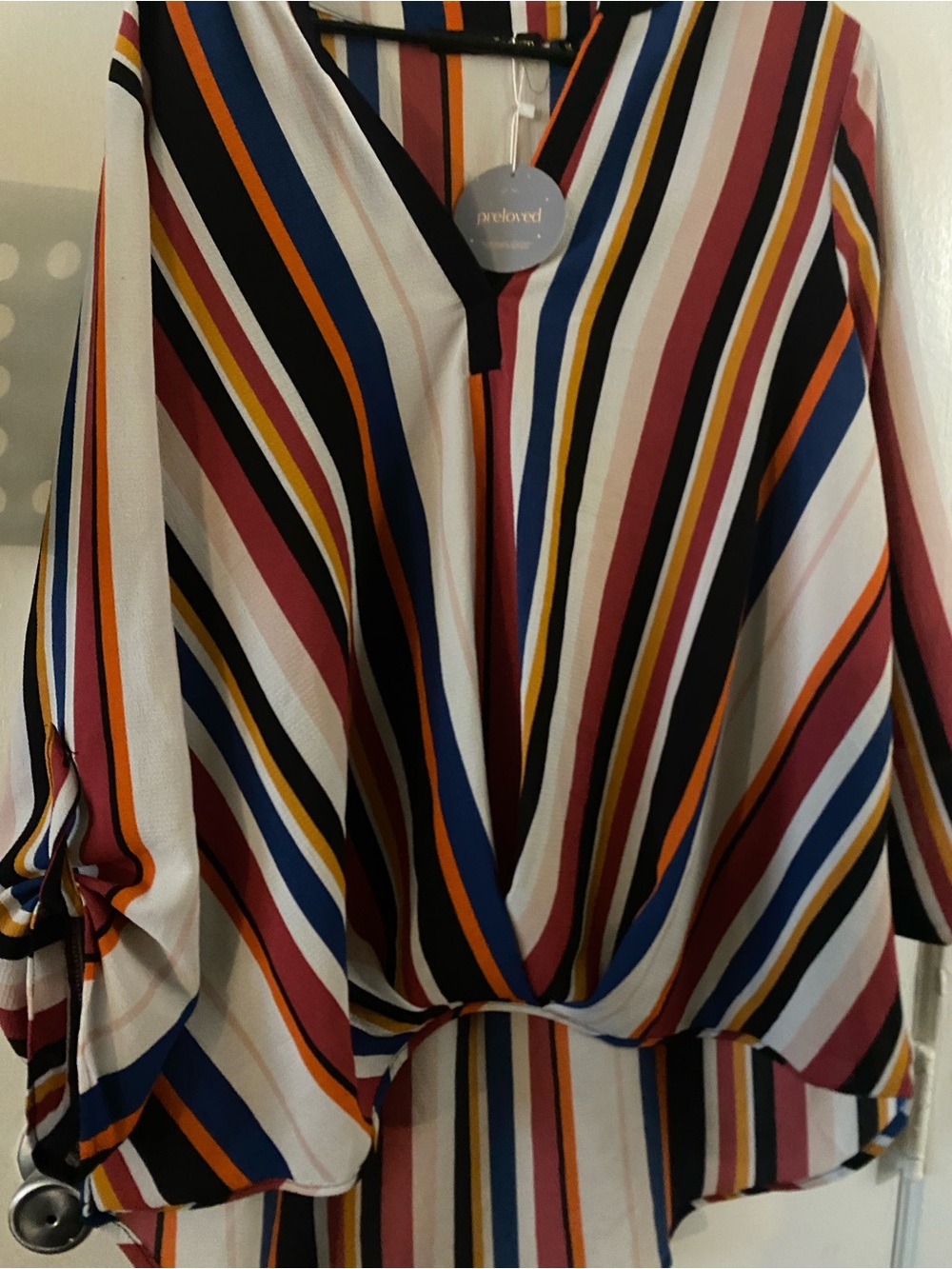 Striped V-Neck Twist-Hem Blouse in Multicolor